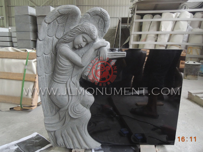 SHANXI BLACK DOUBLE ANGEL DOUBLE HEART HEADSTONE,and Jet Black and Angel Headstone-024
