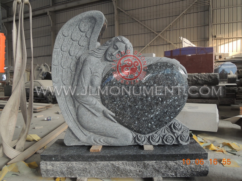 BLACK GRANITE WEEPING ANGEL SLANT HEADSTONES,and Blue Pearl and Angel Headstone-026