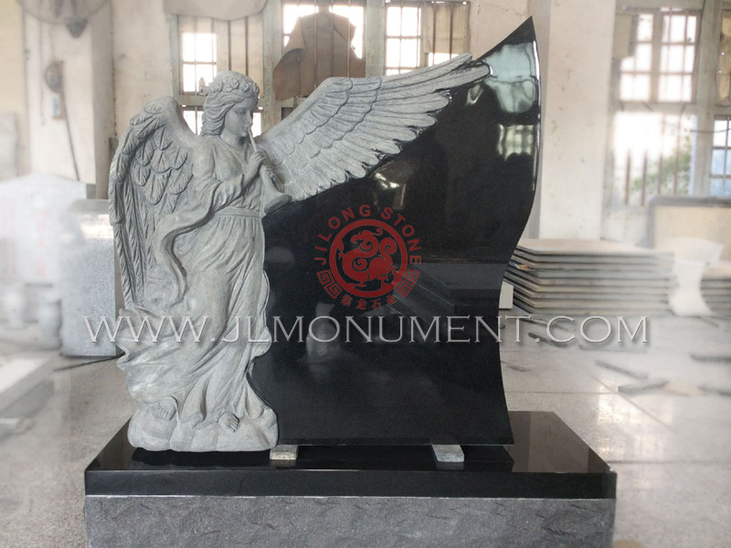 A Leaning Angel Heart Upright Headstone polished all sides,and Indian Black and Angel Headstone-097