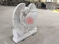 JET BLACK ANGEL WITH FLOWERS IN HAIR ,and White Marble and Angel Headstone-023
