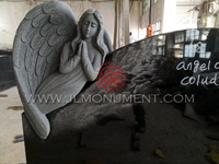 SHANXI BLACK Custom Angel Upright Headstone Design,and Jet Balck and Angel Headstone-065
