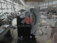grieving angel  headstone with roses on the top of headstone,and Shanxi Black and Angel Headstone-087
